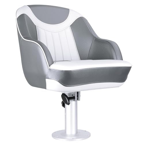 NORTHCAPTAIN Pontoon Boat Seat Captain Bucket Seat with Boat Seat Cover - color: D-White/Charcoal