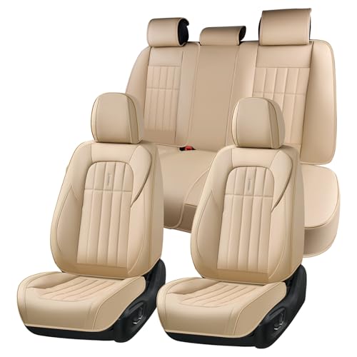 FLORICH Seat Cover, Leather Car Seat Covers Full Set, Waterproof Car Seat Protectors 5 Seats, Front and Rear Seat Covers for Cars, Automotive Seat Protector Fit for Most Sedans SUV Truck - Beige - color: Beige, size: FullSet