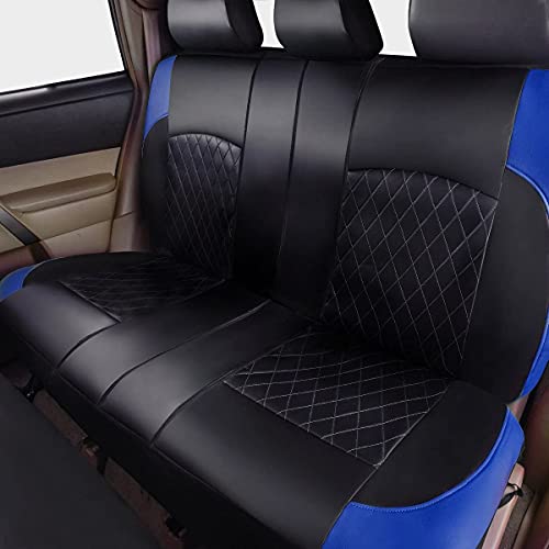 Universal Deluxe Pu Luxury Vinyl Faux Leather Car Seat Covers Full Set, Airbag Compatible, Breathable, Fit for Cars, Trucks, SUV (Black and Blue) - color: Blue, size: Full Set