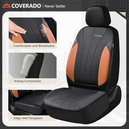 Coverado Car Seat Covers Full Set, Automotive Front and Rear Seat Covers, Leather Car Seat Covers Full Set 5 Seats, Airbag-Compatible, Brown Seat Covers for SUV Sedan Truck - color: Black-brown, size: FullSet