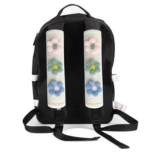2-Pack Soft Seat Belt Covers Universal Car Shoulder Pad Cushions for Comfortable Driving & Bag Strap Protection White Fuzzy Flower (Blue, Green & Pink) - color: Blue Green Pink Flower
