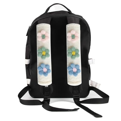 2-Pack Soft Seat Belt Covers Universal Car Shoulder Pad Cushions for Comfortable Driving & Bag Strap Protection White Fuzzy Flower (Blue, Green & Pink) - color: Blue Green Pink Flower