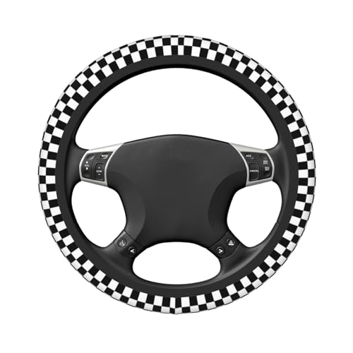 Black and White Checkered Pattern Universal Steering Wheel Covers, Cute Car Accessories for Women Girls Car Truck - color: Black And White Checkered Pattern
