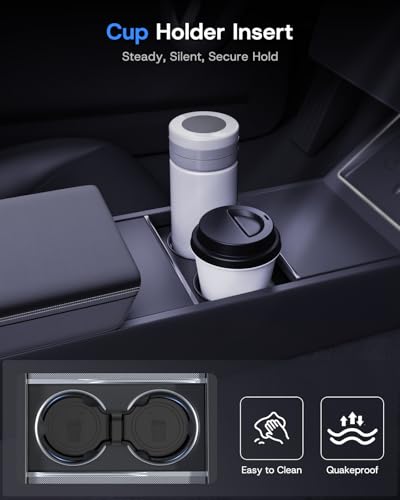 Center Console Organizer Tray for Tesla Model Y Juniper 2025 2026 (Premium & Performance) & Model 3 Highland, PC Material & Silent Silicone Armrest Storage Box Wireless Charging Pad Cup Holder - size: Model Y Juniper & Model 3 Highland