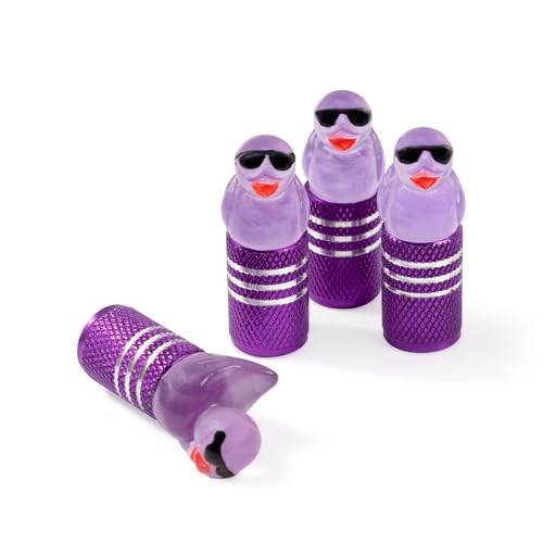 Rislobx 4Pcs Tire Valve Stem Cap Cover for Car SUV Truck, Valve Cover with Funny Duck Sunglasses, Decorative Tire Valve Caps Wheel Accessories (Purple Sunglasses Duck) - color: Purple