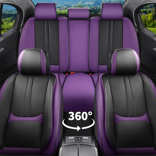 Car Seat Covers Full Set Fit for KIA Seltos 2021-2026, Automotive Luxury Faux Leather Seat Covers 5 Seats, Breathable Anti-Slip Seat Protectors (Black&Purple,Full Set)