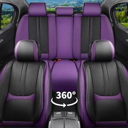 Car Seat Covers Full Set Fit for KIA Seltos 2021-2026, Automotive Luxury Faux Leather Seat Covers 5 Seats, Breathable Anti-Slip Seat Protectors (Black&Purple,Full Set)