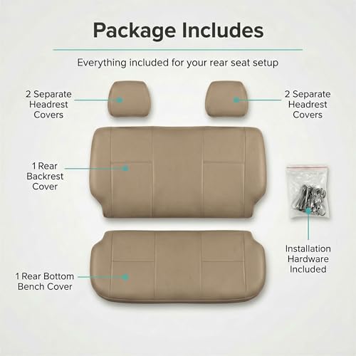FH Group Classic PU Leather Split Bench Car Seat Cover – Universal Fit for Cars Trucks & SUVs (Solid Beige) - color: Solid Beige, size: Rear Set