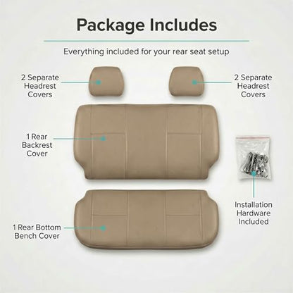FH Group Classic PU Leather Split Bench Car Seat Cover – Universal Fit for Cars Trucks & SUVs (Solid Beige) - color: Solid Beige, size: Rear Set