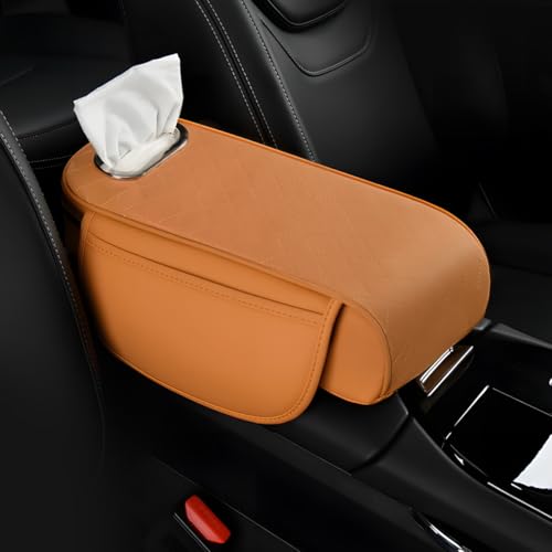 Car Armrest Pad, Universal Armrest Cushion Pad, Leather Armrest Box Pad - color: Without cup holder, Orange