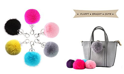 Cute Faux Rabbit Fur Ball Pom Pom Keychain Car Key Ring Handbag Tote Bag Pendant Purse Charm - color: Gray