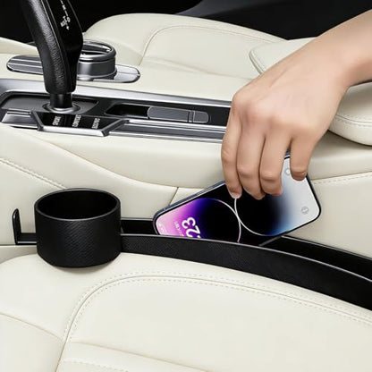 2PCS Car Seat Gap Filler, Soft Carbon Fiber Vehicle Between Seat and Console Organizer with Cup Holder, Prevent Falling Automotive Interior Chair Gap Plug, Universal Fit (Black) - color: Black