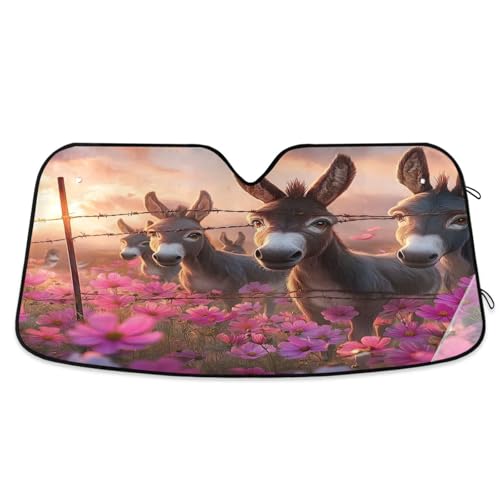 Sun Shade for Car Windshield Donkeys Flower Sea Foldable Sun Shield Heat and UV Protection Automotive Interior Protection - color: Donkeys