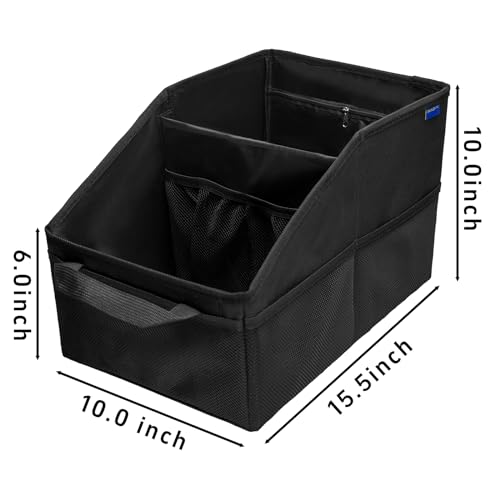 Car Seat Organizer - Passenger Seat Organizer, Collapsible Small Car Seat Storage Organizer with Lid（Black）