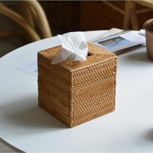 2 Pack Rattan Tissue Box Cover Square, Hand Woven Wicker Tissue Holder, 5.5 x 5.5 X 5.7 inch, Natural - color: Natural, size: Square (5.7"H) (Set of 2)