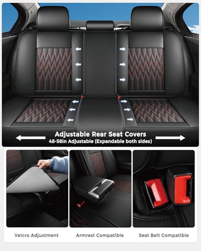Huidasource Black & Red Car Seat Covers, Waterproof Faux Leather Universal Fit Most Cars Sedans SUVs Trucks Airbag Compatible, Cup Holder Access, Car Seat Compatible, Easy Install, Wipes Clean - color: B-Black&Red, size: 5pcs Full Set