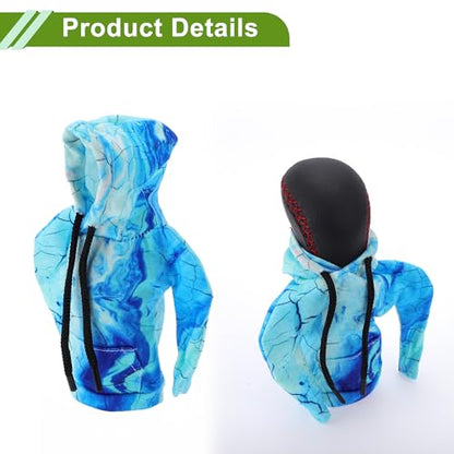 Universal 16x11cm/6.3"x4.33" Gear Shift Knob Cover Decoration Stick Shifting Handle Protector Polyester 1 Pc Hoodie Style Light Blue Deep Blue