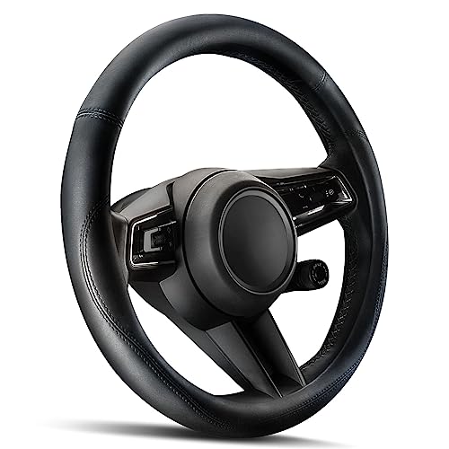 HOTOR Car Steering Wheel Cover - Universal Car Accessory for Diverse Cars, Leather Cover with Anti-Slip Lining, for Steering Wheel with a Diameter of 15.5"-16", Black - color: Black, size: Large Size [15.5"-16"]