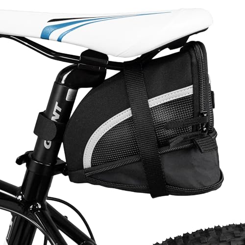 BV Strap-On Bike Bag with Reflective Material - Saddle Bag with Seperate Divider for Small Items for All Your Essentials - Bike Pouch with Taillight Hanger for Maximum Safety - size: Large, style: Cycling Bag