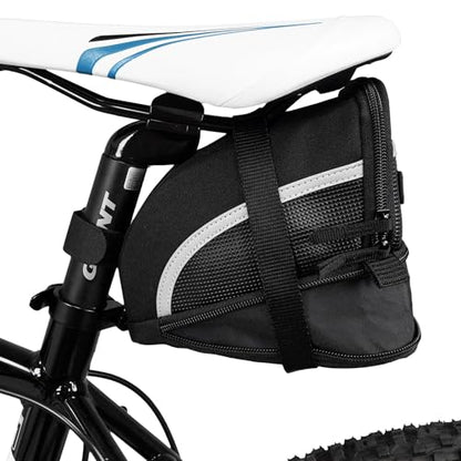 BV Strap-On Bike Bag with Reflective Material - Saddle Bag with Seperate Divider for Small Items for All Your Essentials - Bike Pouch with Taillight Hanger for Maximum Safety - size: Large, style: Cycling Bag