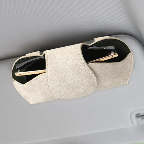 KINIVA White Car Visor Sunglass Holder Leather Glasses Case with Magnetic Closure - color: 03 White