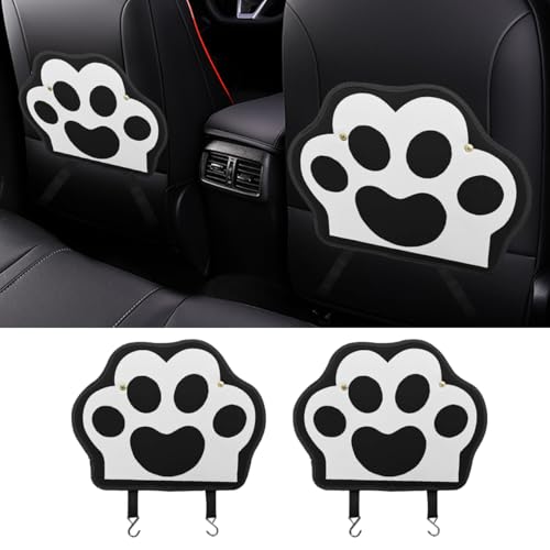 2PCS Car Kick Mats Backseat Protector, Dog Cat Paw Print Leather Car Back Seat Cover for Kids Pets, Waterproof Vehicle Seat Back Kick Mat Organizer to Protect from Dirt, Mud & Scratches(Black) - color: Black