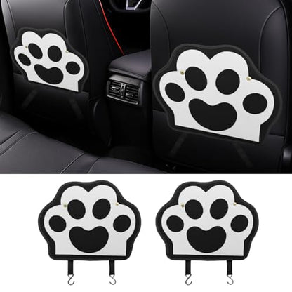 2PCS Car Kick Mats Backseat Protector, Dog Cat Paw Print Leather Car Back Seat Cover for Kids Pets, Waterproof Vehicle Seat Back Kick Mat Organizer to Protect from Dirt, Mud & Scratches(Black) - color: Black