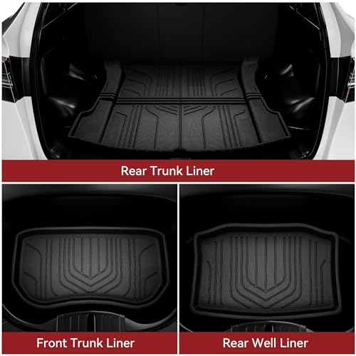 YITAMOTOR Tesla Model 3 Floor Mats Full Set Custom Fit 2020-2023 All-Weather Cargo Liners Rear Cargo Tray Trunk Floor Mat Interior Accessories, Black - style: 2020-2023 Model 3 Floor Mats-6Pcs