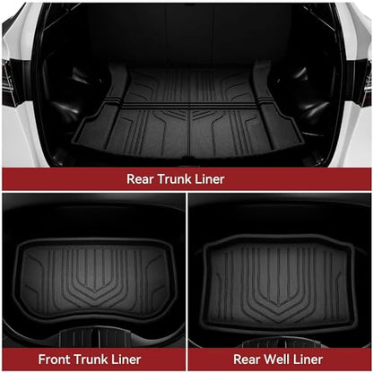 YITAMOTOR Tesla Model 3 Floor Mats Full Set Custom Fit 2020-2023 All-Weather Cargo Liners Rear Cargo Tray Trunk Floor Mat Interior Accessories, Black - style: 2020-2023 Model 3 Floor Mats-6Pcs
