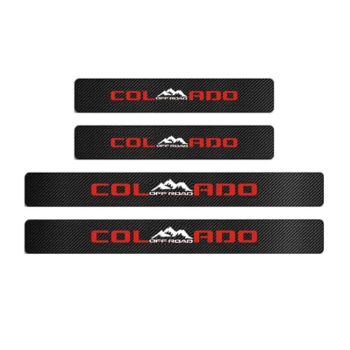 MAXMILO 4Pcs Car Door Sill Protector Reflective 4D Carbon Fiber Leather Sticker Decoration Door Entry Guard Accessories Compatible with Colo4x4rado Off Road (Red)