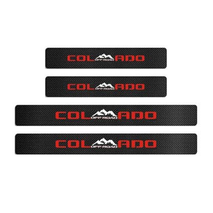 MAXMILO 4Pcs Car Door Sill Protector Reflective 4D Carbon Fiber Leather Sticker Decoration Door Entry Guard Accessories Compatible with Colo4x4rado Off Road (Red)