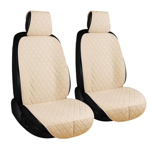 ENOGE Linen Car Seat Covers Front Seat Covers Breathable Cloth Fabric Car Seat Protector Universal Fit Most Automotive, Van, SUV, Trucks (Beige, 2 Front) - color: Linen-Beige-2