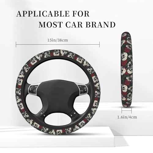 Skull Rose Flower Car Steering Wheel Cover,Non-Slip Elastic Neoprene-Sweat Car Accessories,Universal 15 Inch Fit Auto, Vans Trucks,Suvs, Truck - color: Skull Rose