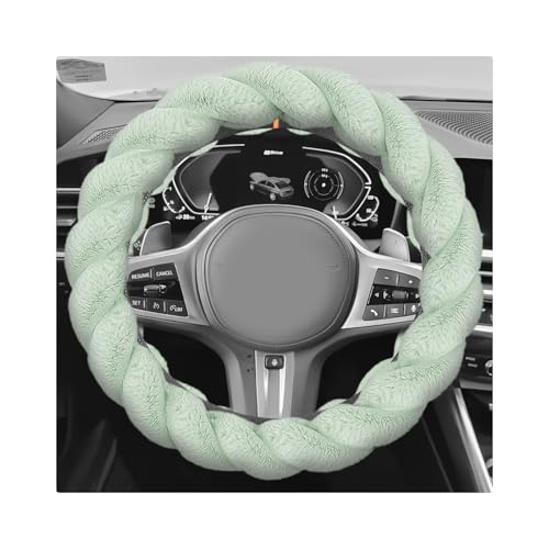Fluffy Car Steering Wheel Cover, 15 Inch Anti-Slip Twisted Fuzzy Auto Wheel Protective Cover, Comfortable Soft Plush Steering Wheel Protector Interior Decor for Most Vehicles (Green) - color: Green