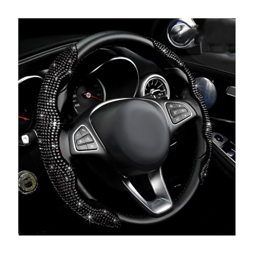 2 PCS Steering Wheel Cover, Segmented Car Wheel Covers with Crystal Rhinestones, Non-Slip Protector Bling Sparkly Decoration for Most Steering Wheels, Car Accessories (Black) - color: Black