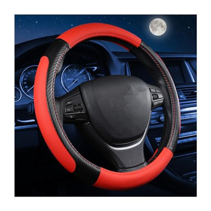 zipelo Elastic Stretch Steering Wheel Cover, Microfiber Breathable Ice Silk, Universal 15 Inch Anti-Slip Car Steering Wheel Protector, Warm in Winter and Cool in Summer for Women (Style1-Red) - color: Style1-Red