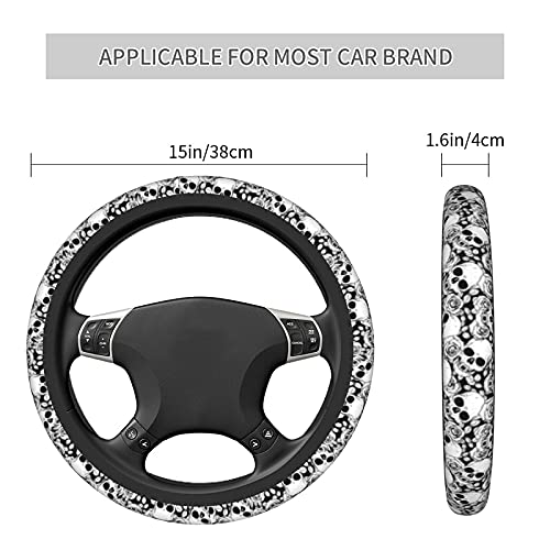 Skull Steering Wheel Cover Non Slip Black and White Neoprene Steering Wheel Protector Covers Universal 15 inch for Women Men Car Accessories - color: Black3