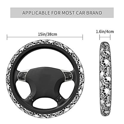 Skull Steering Wheel Cover Non Slip Black and White Neoprene Steering Wheel Protector Covers Universal 15 inch for Women Men Car Accessories - color: Black3