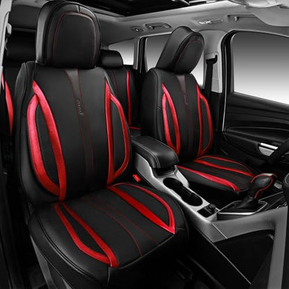 CAR PASS Nappa Leather Car Seat Covers, Durable Waterproof Luxury Universal Seat Covers for SUV Pick-up Truck Sedan, Anti-Slip Driver 5 Seat Covers Full Set with Backrest, Black Metallic Red - color: Black Metallic Red, size: Full Set