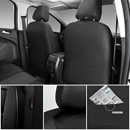 CAR PASS 3D Foam Leather Car Seat Covers Two Front Seats only, Air Cool Mesh Thick Seat Covers, All Weather Car Seat Cover Comfort & Protection for Truck,SUV,Sedan,Van, Airbag Compatible (Black) - color: Black Front