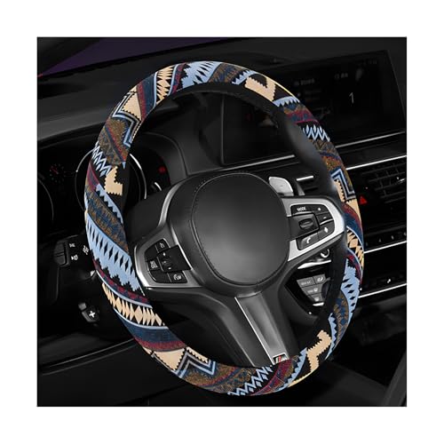 Boho Steering Wheel Cover, 15 Inch Coarse Flax Cloth Ethnic Style Anti-Slip Car Wheel Wrap, Universal Breathable Bohemian Steering Wheel Protector for Cars Vans Trucks (H) - color: H
