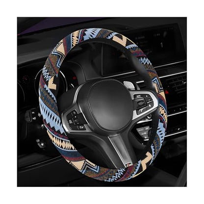 Boho Steering Wheel Cover, 15 Inch Coarse Flax Cloth Ethnic Style Anti-Slip Car Wheel Wrap, Universal Breathable Bohemian Steering Wheel Protector for Cars Vans Trucks (H) - color: H