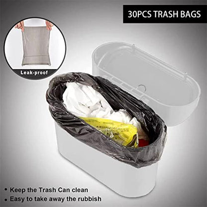 Mini Car Bin with Lid and 2 Trash Bags - White, Cute Car Accessory for Storage and Organization, Small Trash Can for Kitchen, Bedroom and Office - size: Car Trash Can - White with 2 Trash Bags