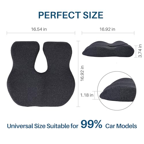 Memory Foam Car Seat Cushion for Driving, Sciatica Pain Relief, Wedge Truck Seat Cushion for Long Sitting, Adult Booster Cushion for Car, Truck, Desk, or Wheelchair (Darkgray)