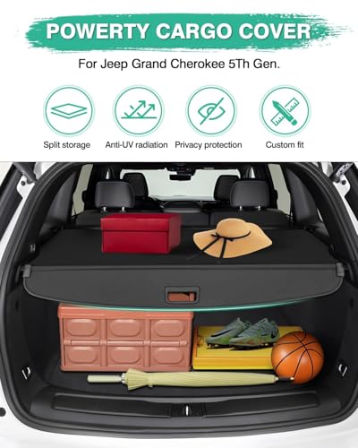 Powerty Cargo Cover for 2022-2026 Jeep Grand Cherokee(2 Row;WL) 4XE Accessories Trunk Cover Retractable Trunk Shielding Shade Cargo Luggage Cover Privacy Screen(Not fit for WK) - size: 7) Jeep Grand Cherokee 2 Row | 2022-2026