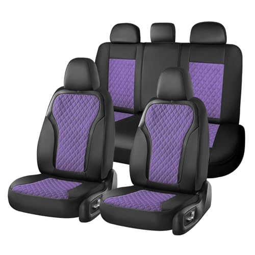Coverado Car Seat Cover 5 Seats, Leather Seat Covers Full Set, Durable Waterproof Car Seat Protectors, Black and Purple Seat Cover, Spill-Proof Automotive Seat Covers Universal Fit for Most Cars - color: BlackPurple, size: Full set