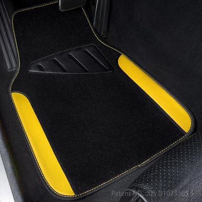 CAR PASS Waterproof Universal Fit Car Floor Mats, Car Mats Fit for SUV,Vans,sedans, Trucks,Set of 4pcs Car Carpet with Driver Heel Pad (Black and Yellow) - color: Black and Yellow