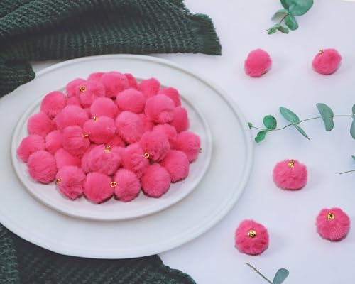 Tupalizy 50PCS Fluffy Pom Poms Charms Soft Fuzzy Faux Fur Puff Ball Pendant for Keychains Bracelets Earrings Jewelry Making Tassels Bags DIY Crafts Party Favors Gifts Accessories - color: Rose Red