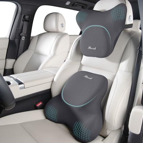 Car Lumbar Support Pillow and Neck Headrest Pillow for Office Chair, Ergonomic Memory Foam, Relieves Neck, Back Pain, Pressure-Relieving Back Support for Car, Office Chair & Wheelchair – Gray - color: Deepgray, size: Lumbar&Headrest Pillow