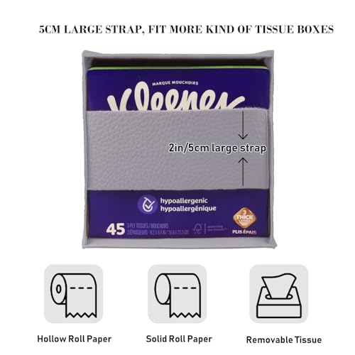 Tissue Box Cover Holder Square Tissue Cube Cover PU Leather Tissue Organizer with Bottom Belt for Bathroom, Tabletop, Car, Night Stands, Office, Home, Kitchen (1, Violet) - color: Violet